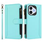 For Honor 400 Lite Magnetic Closure 9 Card Slots Zipper Leather Case with Hand Strap(Mint Green) - 2