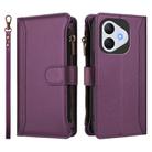 For Honor 400 Lite Magnetic Closure 9 Card Slots Zipper Leather Case with Hand Strap(Purple) - 2