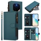 For Honor GT Pro 5G Magnetic Closure 9 Card Slots Zipper Leather Case with Hand Strap(Dark Green) - 1
