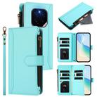 For Honor GT Pro 5G Magnetic Closure 9 Card Slots Zipper Leather Case with Hand Strap(Mint Green) - 1