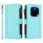 For Honor GT Pro 5G Magnetic Closure 9 Card Slots Zipper Leather Case with Hand Strap(Mint Green) - 2