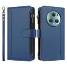 For Honor Magic5 Pro Magnetic Closure 9 Card Slots Zipper Leather Case with Hand Strap(Dark Blue) - 2