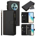 For Honor Magic5 Pro Magnetic Closure 9 Card Slots Zipper Leather Case with Hand Strap(Black) - 1