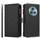 For Honor Magic5 Pro Magnetic Closure 9 Card Slots Zipper Leather Case with Hand Strap(Black) - 2