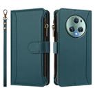 For Honor Magic5 Pro Magnetic Closure 9 Card Slots Zipper Leather Case with Hand Strap(Dark Green) - 2