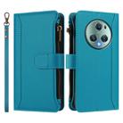 For Honor Magic5 Pro Magnetic Closure 9 Card Slots Zipper Leather Case with Hand Strap(Turquoise) - 2