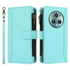 For Honor Magic5 Pro Magnetic Closure 9 Card Slots Zipper Leather Case with Hand Strap(Mint Green) - 2