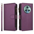 For Honor Magic5 Pro Magnetic Closure 9 Card Slots Zipper Leather Case with Hand Strap(Purple) - 2