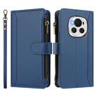 For Honor Magic6 5G Global Magnetic Closure 9 Card Slots Zipper Leather Case with Hand Strap(Dark Blue) - 2