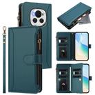 For Honor Magic6 5G Global Magnetic Closure 9 Card Slots Zipper Leather Case with Hand Strap(Dark Green) - 1