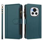For Honor Magic6 5G Global Magnetic Closure 9 Card Slots Zipper Leather Case with Hand Strap(Dark Green) - 2