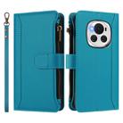 For Honor Magic6 5G Global Magnetic Closure 9 Card Slots Zipper Leather Case with Hand Strap(Turquoise) - 2