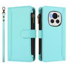 For Honor Magic6 5G Global Magnetic Closure 9 Card Slots Zipper Leather Case with Hand Strap(Mint Green) - 2