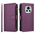 For Honor Magic6 5G Global Magnetic Closure 9 Card Slots Zipper Leather Case with Hand Strap(Purple) - 2