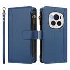 For Honor Magic6 Pro 5G Global Magnetic Closure 9 Card Slots Zipper Leather Case with Hand Strap(Dark Blue) - 2