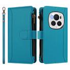 For Honor Magic6 Pro 5G Global Magnetic Closure 9 Card Slots Zipper Leather Case with Hand Strap(Turquoise) - 2