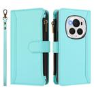 For Honor Magic6 Pro 5G Global Magnetic Closure 9 Card Slots Zipper Leather Case with Hand Strap(Mint Green) - 2