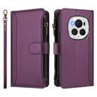 For Honor Magic6 Pro 5G Global Magnetic Closure 9 Card Slots Zipper Leather Case with Hand Strap(Purple) - 2