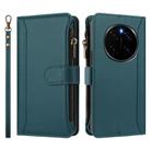 For Honor Magic7 5G Magnetic Closure 9 Card Slots Zipper Leather Case with Hand Strap(Dark Green) - 2