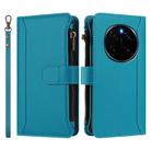 For Honor Magic7 5G Magnetic Closure 9 Card Slots Zipper Leather Case with Hand Strap(Turquoise) - 2