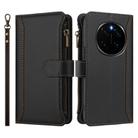 For Honor Magic7 Pro 5G Magnetic Closure 9 Card Slots Zipper Leather Case with Hand Strap(Black) - 2
