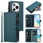 For Honor Power 5G Magnetic Closure 9 Card Slots Zipper Leather Case with Hand Strap(Dark Green) - 1