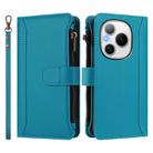 For Honor Power 5G Magnetic Closure 9 Card Slots Zipper Leather Case with Hand Strap(Turquoise) - 2
