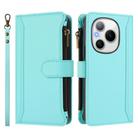 For Honor Power 5G Magnetic Closure 9 Card Slots Zipper Leather Case with Hand Strap(Mint Green) - 2