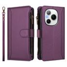 For Honor Power 5G Magnetic Closure 9 Card Slots Zipper Leather Case with Hand Strap(Purple) - 2