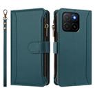 For Honor X5b 4G Global Magnetic Closure 9 Card Slots Zipper Leather Case with Hand Strap(Dark Green) - 2