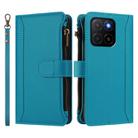 For Honor X5b 4G Global Magnetic Closure 9 Card Slots Zipper Leather Case with Hand Strap(Turquoise) - 2