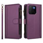 For Honor X5b 4G Global Magnetic Closure 9 Card Slots Zipper Leather Case with Hand Strap(Purple) - 2
