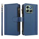 For Honor X6b 4G Global / X6a 4G Magnetic Closure 9 Card Slots Zipper Leather Case with Hand Strap(Dark Blue) - 2