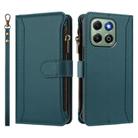 For Honor X6b 4G Global / X6a 4G Magnetic Closure 9 Card Slots Zipper Leather Case with Hand Strap(Dark Green) - 2