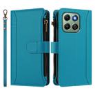 For Honor X6b 4G Global / X6a 4G Magnetic Closure 9 Card Slots Zipper Leather Case with Hand Strap(Turquoise) - 2