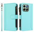 For Honor X6b 4G Global / X6a 4G Magnetic Closure 9 Card Slots Zipper Leather Case with Hand Strap(Mint Green) - 2