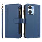 For Honor X7a 4G / Play7T 5G Magnetic Closure 9 Card Slots Zipper Leather Case with Hand Strap(Dark Blue) - 2