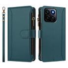 For Honor X7c 4G Global Magnetic Closure 9 Card Slots Zipper Leather Case with Hand Strap(Dark Green) - 2