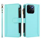 For Honor X7c 4G Global Magnetic Closure 9 Card Slots Zipper Leather Case with Hand Strap(Mint Green) - 2