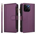 For Honor X7c 4G Global Magnetic Closure 9 Card Slots Zipper Leather Case with Hand Strap(Purple) - 2