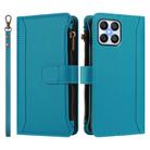 For Honor X8 4G / X30i 5G Magnetic Closure 9 Card Slots Zipper Leather Case with Hand Strap(Turquoise) - 2