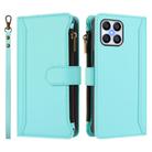 For Honor X8 5G Global Magnetic Closure 9 Card Slots Zipper Leather Case with Hand Strap(Mint Green) - 2