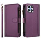 For Honor X8 5G Global Magnetic Closure 9 Card Slots Zipper Leather Case with Hand Strap(Purple) - 2