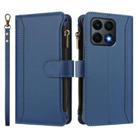 For Honor X8a 5G Global Magnetic Closure 9 Card Slots Zipper Leather Case with Hand Strap(Dark Blue) - 2