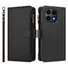 For Honor X8a 5G Global Magnetic Closure 9 Card Slots Zipper Leather Case with Hand Strap(Black) - 2