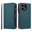 For Honor X8a 5G Global Magnetic Closure 9 Card Slots Zipper Leather Case with Hand Strap(Dark Green) - 2