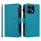 For Honor X8a 5G Global Magnetic Closure 9 Card Slots Zipper Leather Case with Hand Strap(Turquoise) - 2