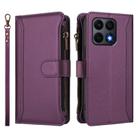 For Honor X8a 5G Global Magnetic Closure 9 Card Slots Zipper Leather Case with Hand Strap(Purple) - 2