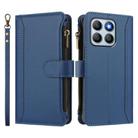 For Honor X8b 4G Global Magnetic Closure 9 Card Slots Zipper Leather Case with Hand Strap(Dark Blue) - 2
