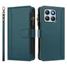 For Honor X8b 4G Global Magnetic Closure 9 Card Slots Zipper Leather Case with Hand Strap(Dark Green) - 2